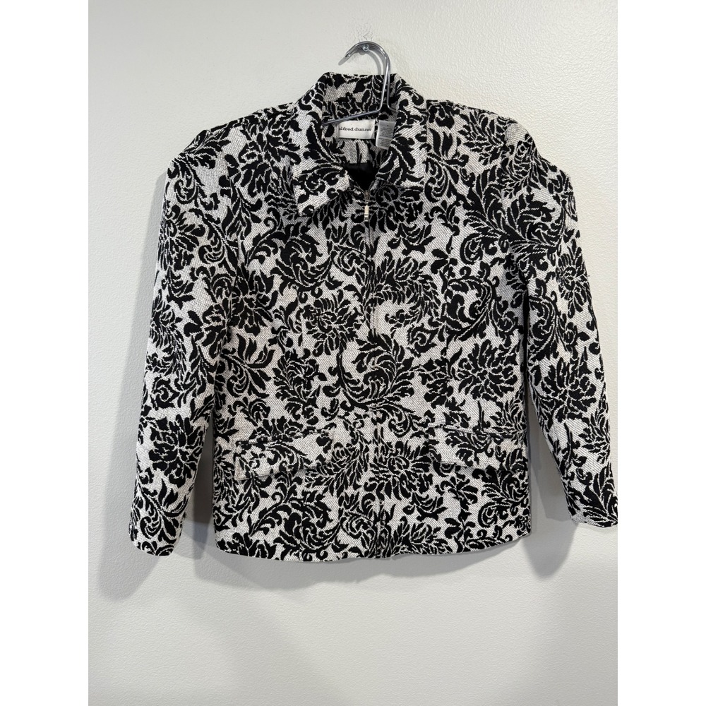 Alfred Dunner Women's Black White‎ Floral Jacquard Blazer Jacket Size 8